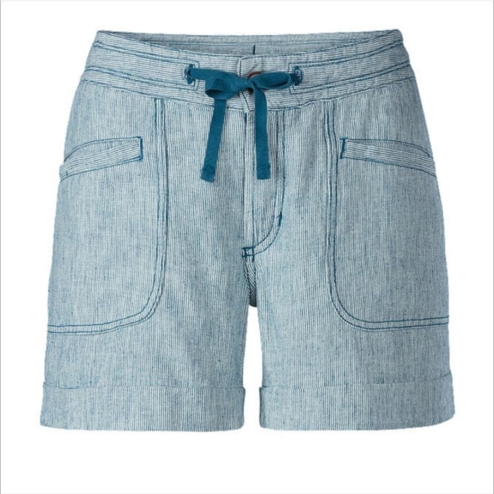 The North Face Larisen Blue Stripe Linen Lightweight Bottoms Shorts Cuff Size 10